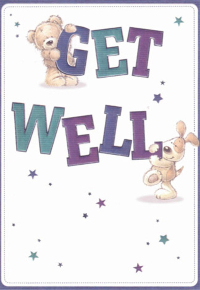 A gentle celebration of kindness unfolds in this get well card, its illustrated bear and spirited puppy capturing the heart of Coulsdon's welcoming community spirit. Stars, shimmering in blue, purple, and aqua, swirl around the two friends, their movements echoing the playful swirl of petals in a bouquet crafted with care at Coulsdon Flowers. The confident block letters-painted in indigo and teal-anchor the design, conveying strength and positivity amid a soft, luminous backdrop. The bear's lush, soft fur and the puppy's velvety, floppy ears are so lovingly depicted, you can nearly imagine their embrace rivaling the comfort of freshly arranged blooms. This card's tender mood and playful composition bring the uplifting energy of a Coulsdon neighbour's thoughtful gesture-perfectly suited to be paired with a vibrant bunch of seasonal flowers and a wish for swift recovery.